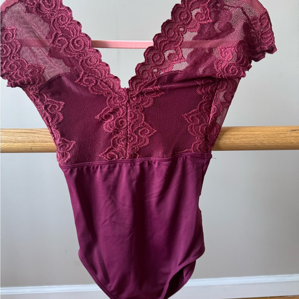 Elegant Burgundy Lace Bodysuit
